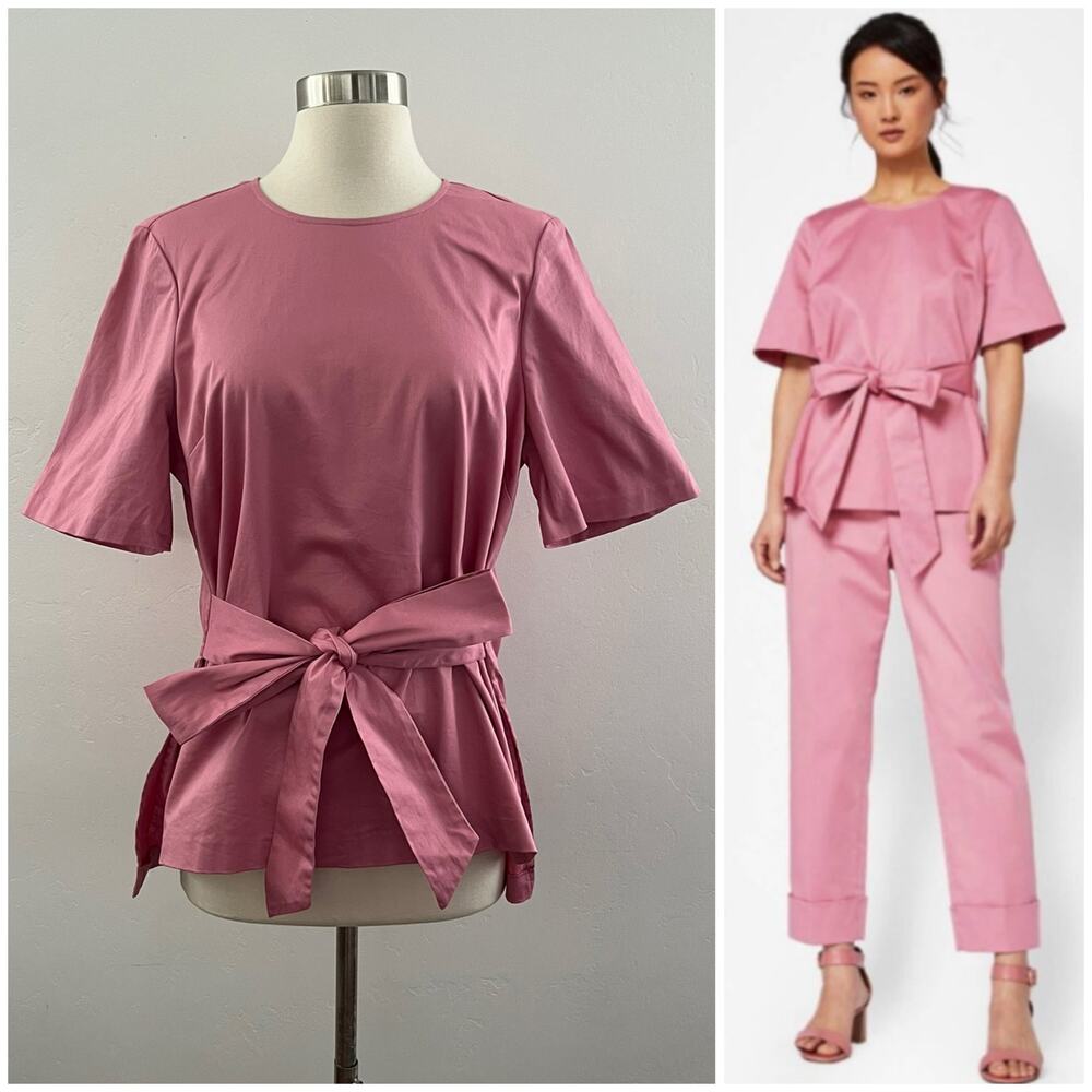 Ted Baker London Tie Waist Kimono Sleeve Top Luxury Modest Dusty Pink Size 8